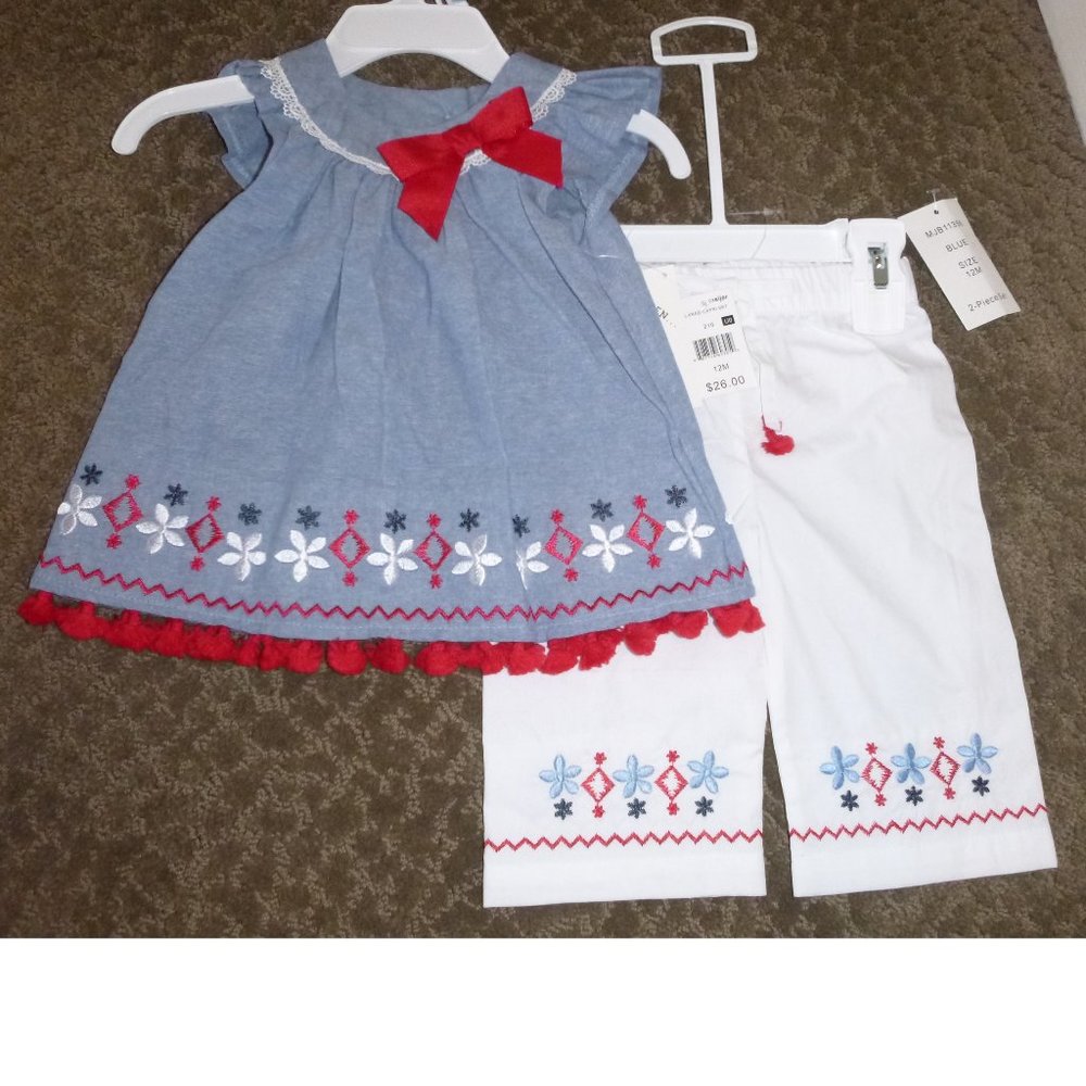 Baby Girls Bluberi Blvd Chambray Tunic Tank Top Capri Pants Size 12 mo 24 mo NWT